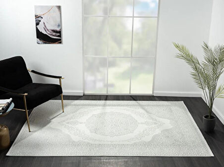 Zenith Zn005a Gri Halı Antrasit Detaylı Göbekli Modern Yumuşak Kadife Ince Antialerjik Salon Halısı