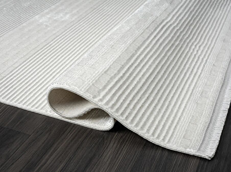 Zenith Zn007a Gri Halı Çizgi Desenli Modern Yumuşak Kadife Ince Antialerjik Salon Koridor Halısı