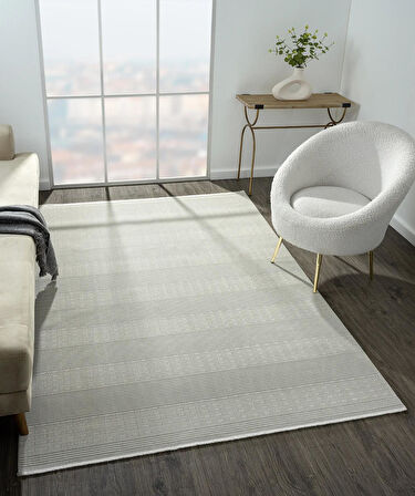 Zenith Zn007a Gri Halı Çizgi Desenli Modern Yumuşak Kadife Ince Antialerjik Salon Koridor Halısı