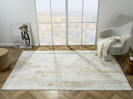 Zenith Zn011a Gri Halı Gold Detaylı Modern Yumuşak Kadife Ince Antialerjik Salon Koridor Halısı