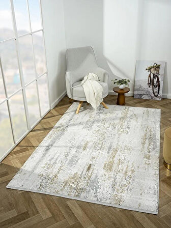 Zenith Zn011a Gri Halı Gold Detaylı Modern Yumuşak Kadife Ince Antialerjik Salon Koridor Halısı