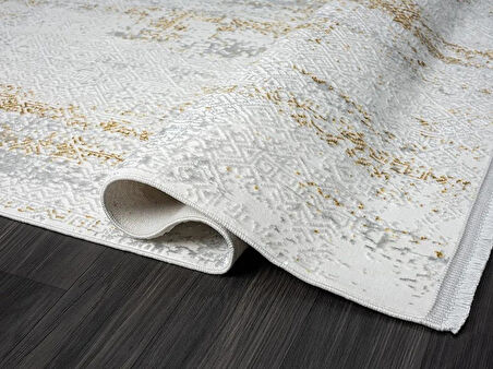 Zenith Zn011a Gri Halı Gold Detaylı Modern Yumuşak Kadife Ince Antialerjik Salon Koridor Halısı