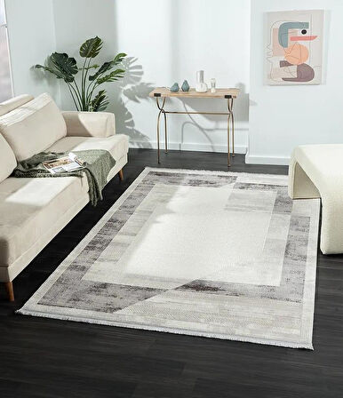 Dark Dk014g Gri Halı Antrasit Geometrik Detaylı Akrilik Tozuaz Modern Salon Halısı Yatak Odası