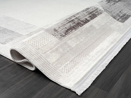 Dark Dk014g Gri Halı Antrasit Geometrik Detaylı Akrilik Tozuaz Modern Salon Halısı Yatak Odası