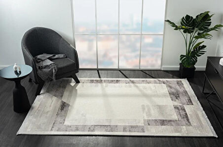 Dark Dk014g Gri Halı Antrasit Geometrik Detaylı Akrilik Tozuaz Modern Salon Halısı Yatak Odası