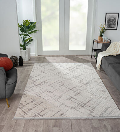 Kaftan Kf004g Gri Halı Kabartma Desenli Akrilik Halı Tozuaz Salon Halısı Yatak Odası Halısı Koridor