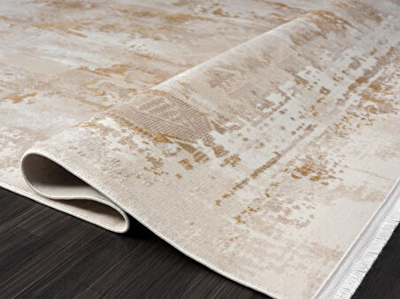 Merit Mr003s Krem Halı Gold Detaylı Ince Yumuşak Akrilik Tozuaz Modern Salon Halısı Koridor Halısı