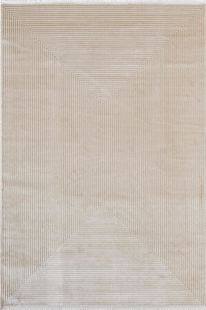 Merit MR010A Krem Halı Vizon Bej Geometrik Detaylı İnce Yumuşak Akrilik Modern Salon Halısı