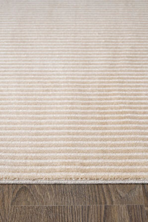 Merit MR010A Krem Halı Vizon Bej Geometrik Detaylı İnce Yumuşak Akrilik Modern Salon Halısı