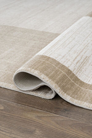Merit MR008A Krem Halı Vizon Geometrik Desenli İnce Yumuşak Akrilik Modern Salon Oturma Odası Halısı