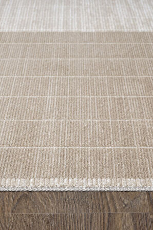 Merit MR008A Krem Halı Vizon Geometrik Desenli İnce Yumuşak Akrilik Modern Salon Oturma Odası Halısı