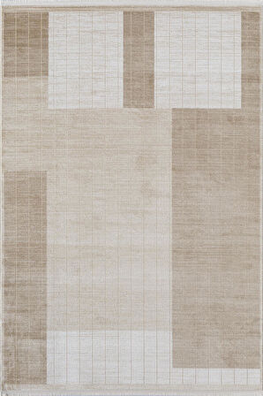 Merit MR008A Krem Halı Vizon Geometrik Desenli İnce Yumuşak Akrilik Modern Salon Oturma Odası Halısı
