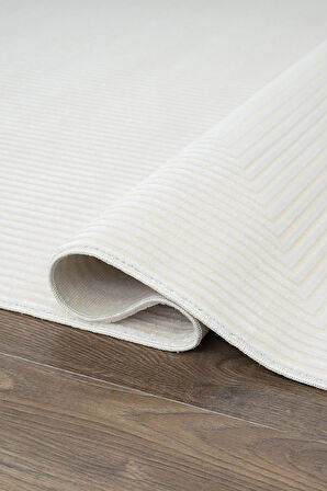 Merit MR009A Krem Halı Geometrik Detaylı İnce Yumuşak Akrilik Modern Salon Oturma Odası Halısı