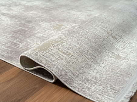 Lotus 8557 Açık Gri Halı Gri Detaylı Modern Ince Akrilik Tozuaz Salon Halısı Yatak Odası Koridor