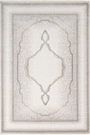 İndigo ID001G Krem Klasik Çerçeveli Desen Akrilik iplik Tozuaz Pamuk Taban Salon Mutfak Halısı
