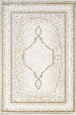 İndigo ID001K Krem Kahve Klasik Çerçeveli Desen Akrilik iplik Tozuaz Pamuk Taban Salon Mutfak Halısı