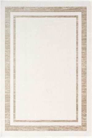 İndigo ID003K Krem Bej Klasik Çerçeveli Desen Akrilik İplik Tozuaz Pamuk Taban Salon Mutfak Halısı