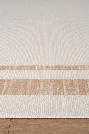 İndigo ID003K Krem Bej Klasik Çerçeveli Desen Akrilik İplik Tozuaz Pamuk Taban Salon Mutfak Halısı