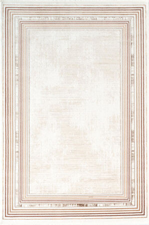 İndigo ID005T Krem Bej Klasik Çerçeveli Desen Akrilik İplik Tozuaz Pamuk Taban Salon Mutfak Halısı