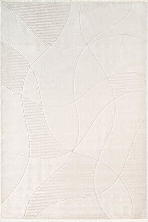 İndigo ID007W Beyaz Modern Desen Akrilik İplik Tozuaz Pamuk Taban Salon Mutfak Halısı