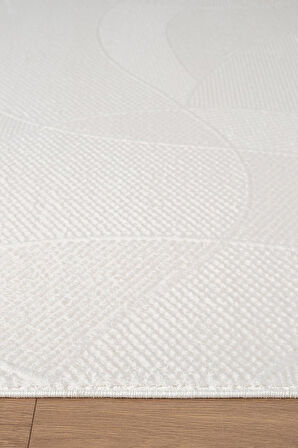 İndigo ID007W Beyaz Modern Desen Akrilik İplik Tozuaz Pamuk Taban Salon Mutfak Halısı