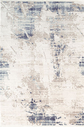 İndigo ID008M Beyaz Mavi Modern Desen Akrilik İplik Tozuaz Pamuk Taban Salon Mutfak Halısı
