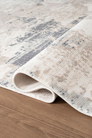 İndigo ID008M Beyaz Mavi Modern Desen Akrilik İplik Tozuaz Pamuk Taban Salon Mutfak Halısı
