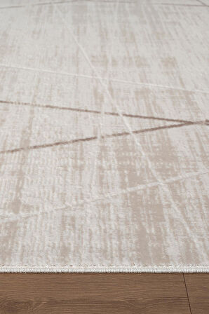 İndigo ID009G Krem Modern Desen Akrilik İplik Tozuaz Pamuk Taban Salon Mutfak Halısı