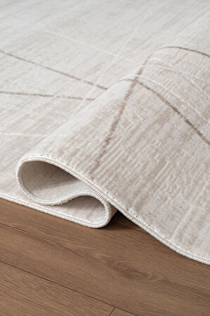 İndigo ID009G Krem Modern Desen Akrilik İplik Tozuaz Pamuk Taban Salon Mutfak Halısı