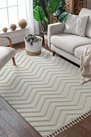 Loop LP023W Beyaz Halı Dekoratif Sisal Yumuşak Bukleli Tozsuz Salon Halısı Yatak Odası Iskandinav