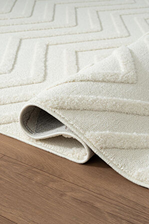 Loop LP023W Beyaz Halı Dekoratif Sisal Yumuşak Bukleli Tozsuz Salon Halısı Yatak Odası Iskandinav