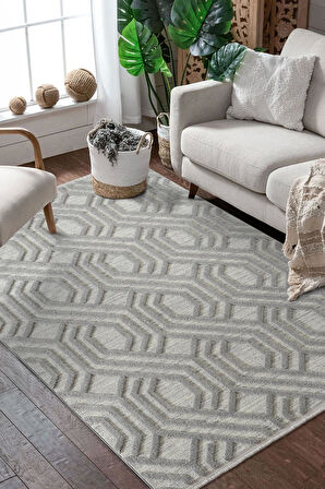 Loop LP024G Gri Halı Dekoratif Sisal Yumuşak Bukleli Tozsuz Salon Halısı Yatak Odası Iskandinav