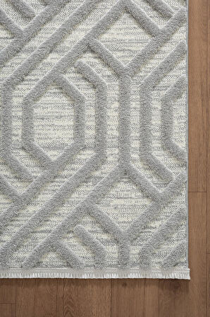 Loop LP024G Gri Halı Dekoratif Sisal Yumuşak Bukleli Tozsuz Salon Halısı Yatak Odası Iskandinav