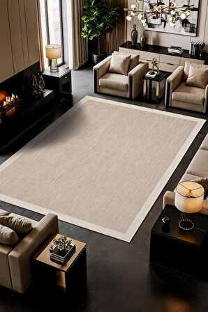 Zeen ZE001B Sisal Bej Beyaz Kolay Temizlenebilir Makinede Yıkanabilir Mutfak Halısı Pamuk Taban