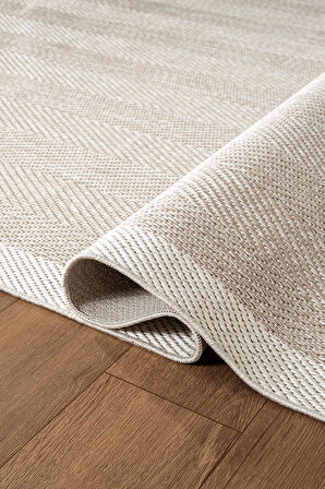 Zeen ZE001B Sisal Bej Beyaz Kolay Temizlenebilir Makinede Yıkanabilir Mutfak Halısı Pamuk Taban
