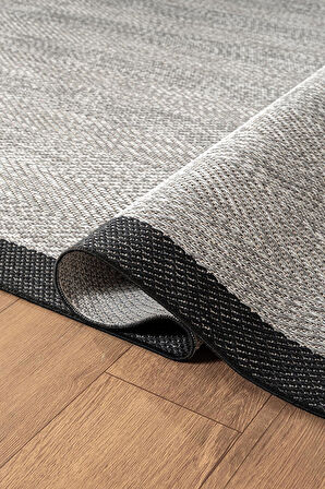 Zeen ZE001G Sisal Gri Siyah Kolay Temizlenebilir Makinede Yıkanabilir Mutfak Halısı Pamuk Taban
