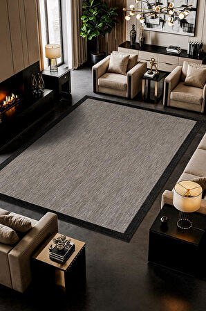 Zeen ZE001G Sisal Gri Siyah Kolay Temizlenebilir Makinede Yıkanabilir Mutfak Halısı Pamuk Taban