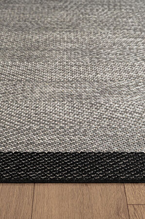Zeen ZE001G Sisal Gri Siyah Kolay Temizlenebilir Makinede Yıkanabilir Mutfak Halısı Pamuk Taban