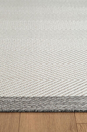 Zeen ZE001W Sisal Gri Beyaz Kolay Temizlenebilir Makinede Yıkanabilir Mutfak Halısı Pamuk Taban