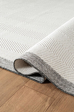 Zeen ZE001W Sisal Gri Beyaz Kolay Temizlenebilir Makinede Yıkanabilir Mutfak Halısı Pamuk Taban