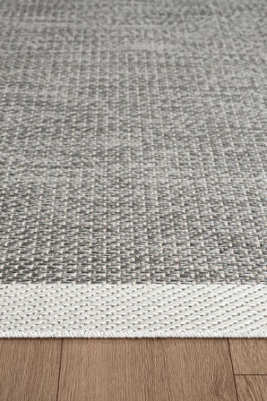 Zeen ZE002G Sisal Gri Beyaz Kolay Temizlenebilir Makinede Yıkanabilir Mutfak Halısı Pamuk Taban