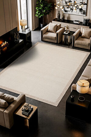 Zeen ZE002W Sisal Bej Beyaz Kolay Temizlenebilir Makinede Yıkanabilir Mutfak Halısı Pamuk Taban