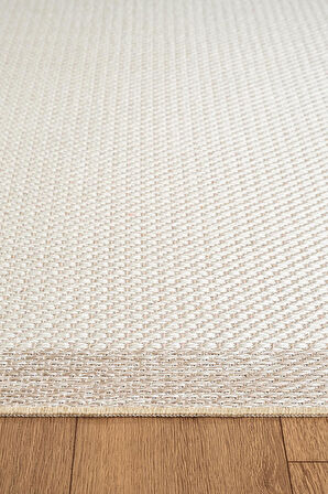 Zeen ZE002W Sisal Bej Beyaz Kolay Temizlenebilir Makinede Yıkanabilir Mutfak Halısı Pamuk Taban
