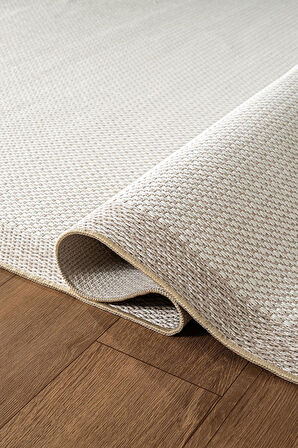 Zeen ZE002W Sisal Bej Beyaz Kolay Temizlenebilir Makinede Yıkanabilir Mutfak Halısı Pamuk Taban