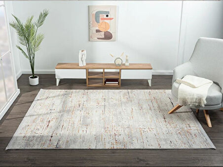 Lotus 8574  Gri Halı Renkli Detaylı Modern İnce Akrilik Tozuaz Salon Halısı Yatak Odası Koridor