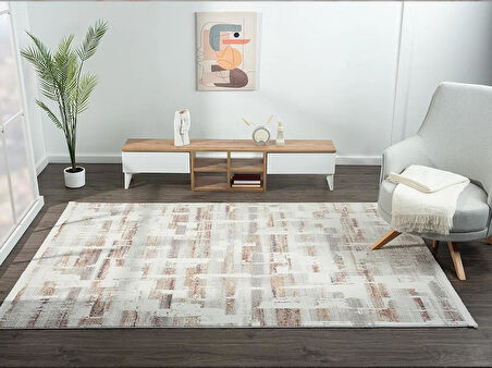 Lotus 8576 Gri Halı Renkli Detay Modern Desenli İnce Akrilik Tozuaz Salon Halısı Yatak Odası Koridor