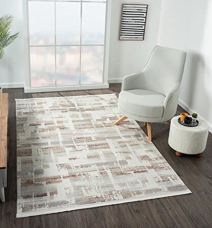 Lotus 8576 Gri Halı Renkli Detay Modern Desenli İnce Akrilik Tozuaz Salon Halısı Yatak Odası Koridor