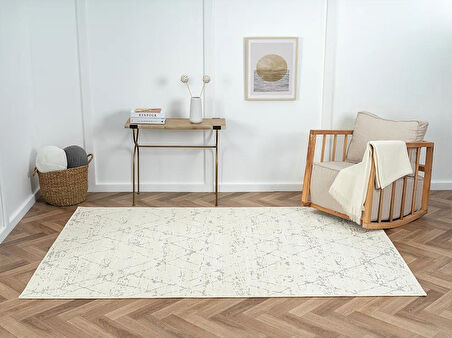 Lenda Ld004A Gri Kilim Antrasit Detaylı Ince Antialerjik Kaymaz Taban Makinede Yıkanabilir Halı