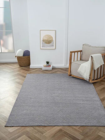 Lenda Ld005A Antrasit Kilim Gold Detaylı Ince Antialerjik Kaymaz Taban Makinede Yıkanabilir Halı