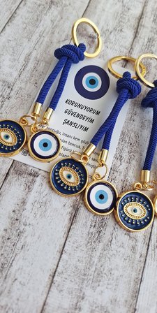 Lüks Hediyelik Çift Nazar Boncuklu Anahtarlık -  Lacivert (10,5 cm)
